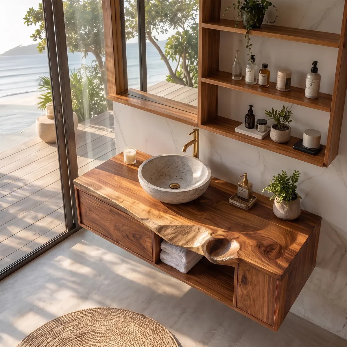 Live Edge Floating Bathroom Vanity | Wall Mounted Vanity with Storage TT006-8ARX9GC