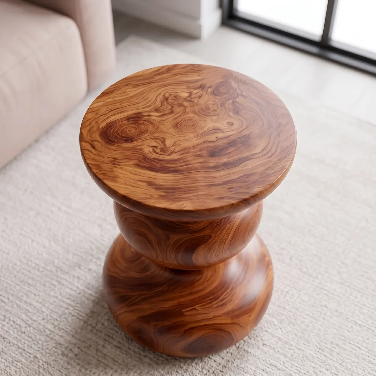 Sculptural Double Gourd Wood End Table | Round Pedestal Side Table TT006-3BUA5AI
