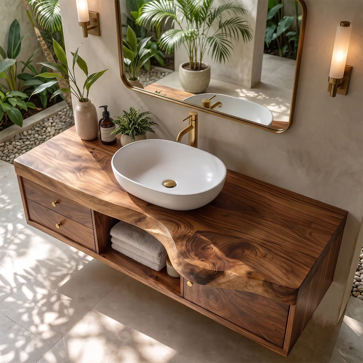 Floating Bathroom Vanity with Live Edge Top | Wall Mounted Wood Vanity TT006-6QPK8MZ