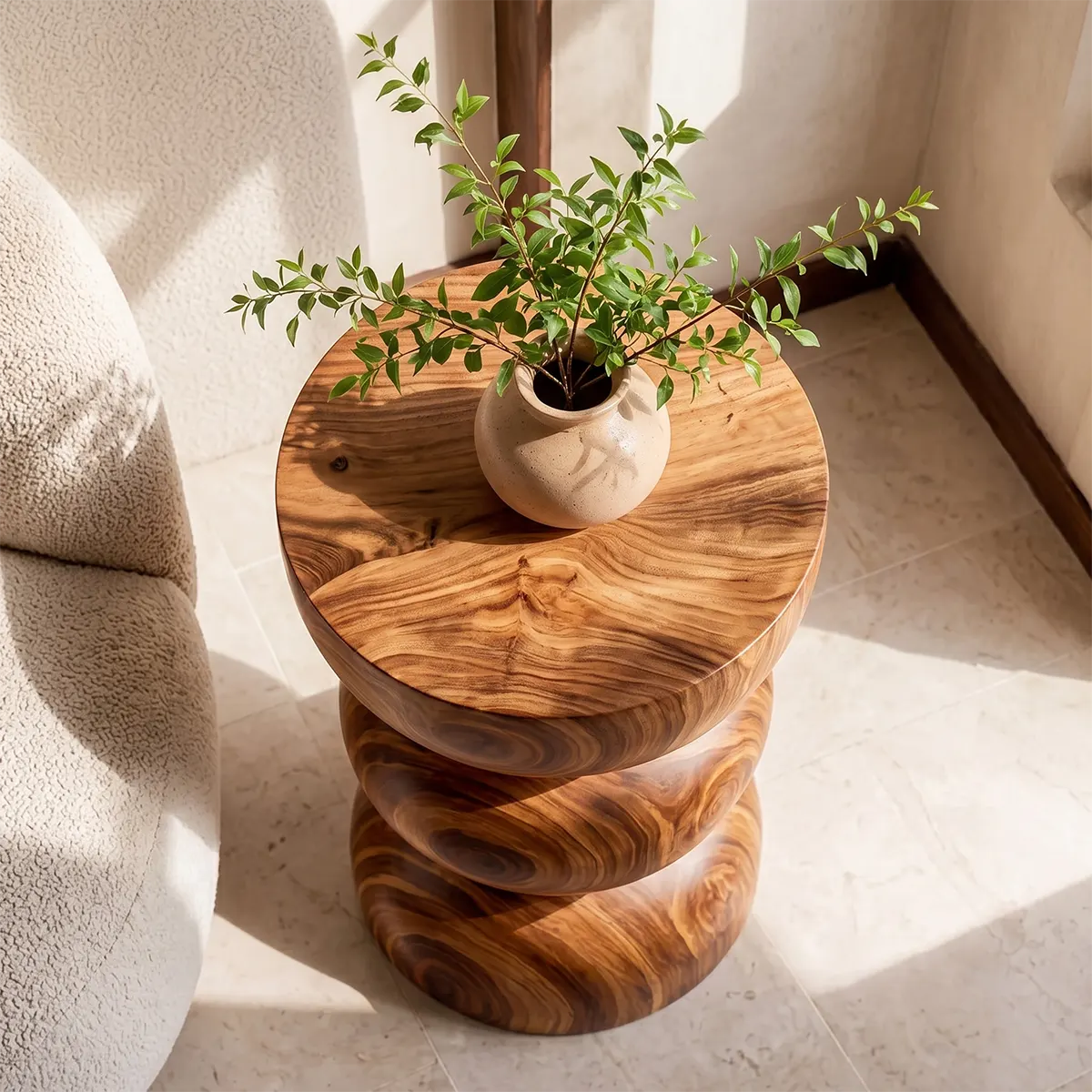 Sculptural Triple Bubble Wood End Table | Round Pedestal Side Table TT006-1NPX6WQ