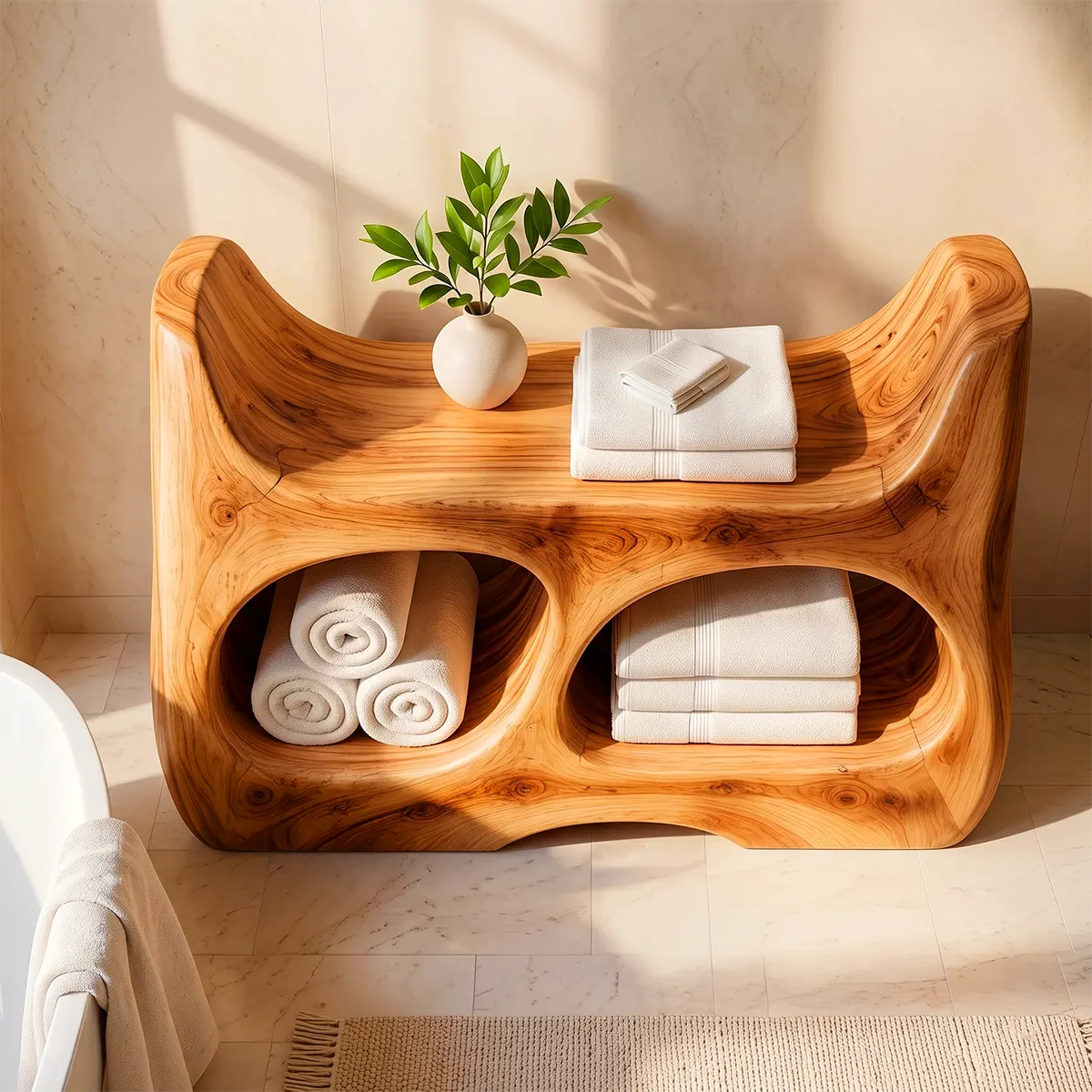 Sculptural Bathroom Vanity with 2 Open Shelves | Curved Organic Modern Design TT006-9TVO9QA