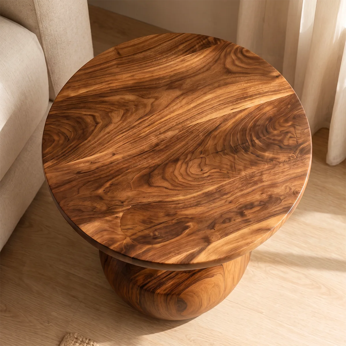 Sculptural Arch Wood End Table | Round Open Pedestal Side Table TT006-7OSO6IW