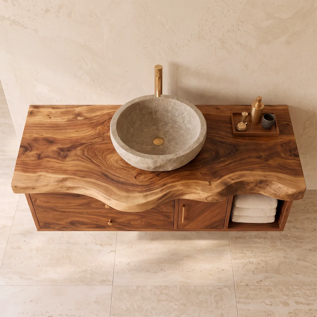 Floating Bathroom Vanity with Drawers, Cabinet & Open Storage | Organic Edge Design TT006-3MKE7YG