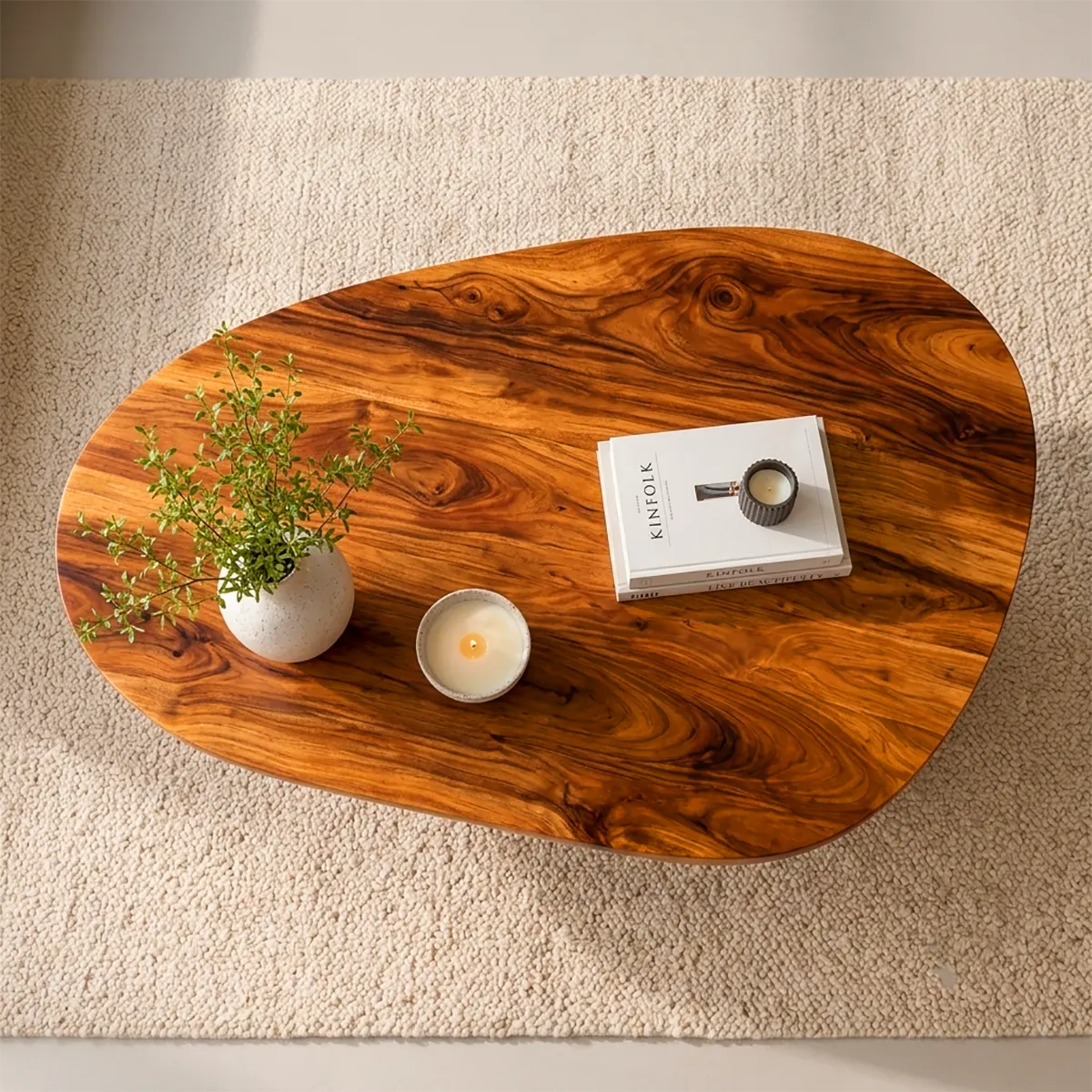 Organic Rounded Coffee Table with Open Lower Shelf | Modern Living Room Center Table TT006-8OJQ3US