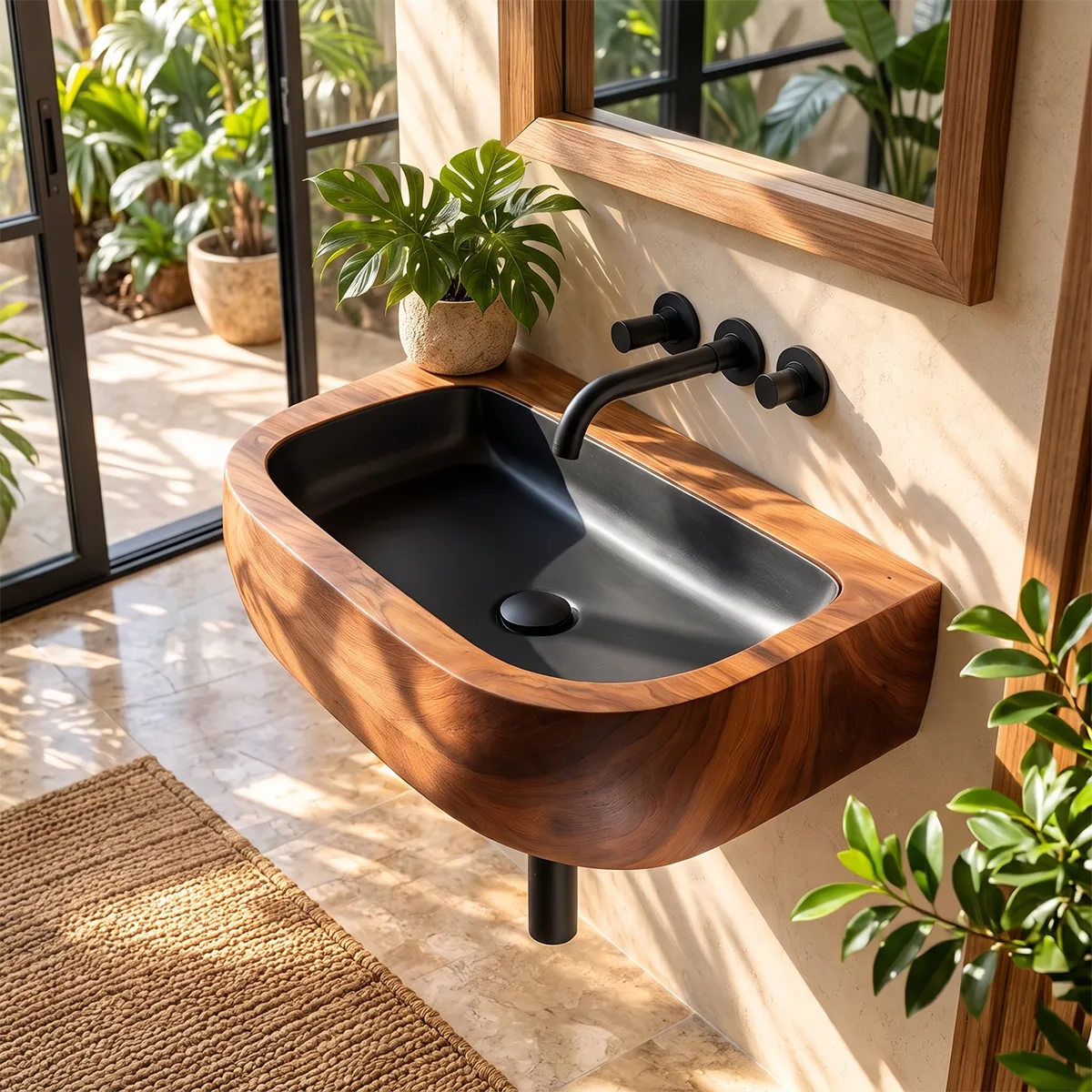 Compact Rounded Wall Mounted Bathroom Sink | Integrated Floating Basin TT006-5MNS6FI