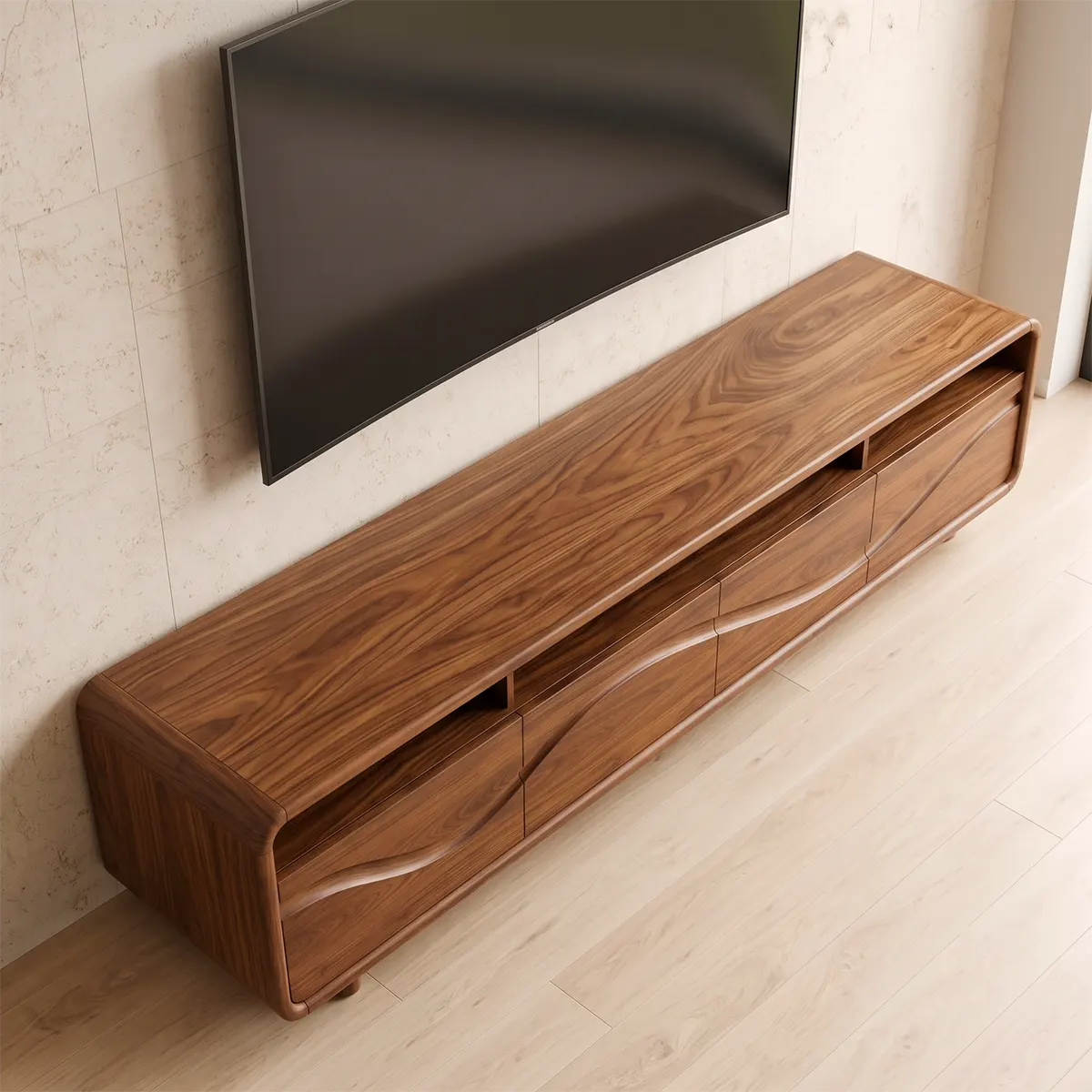 Modern TV Stand with 4 Enclosed Storage Compartments & 3 Open Media Shelves TT006-7AFI6IH