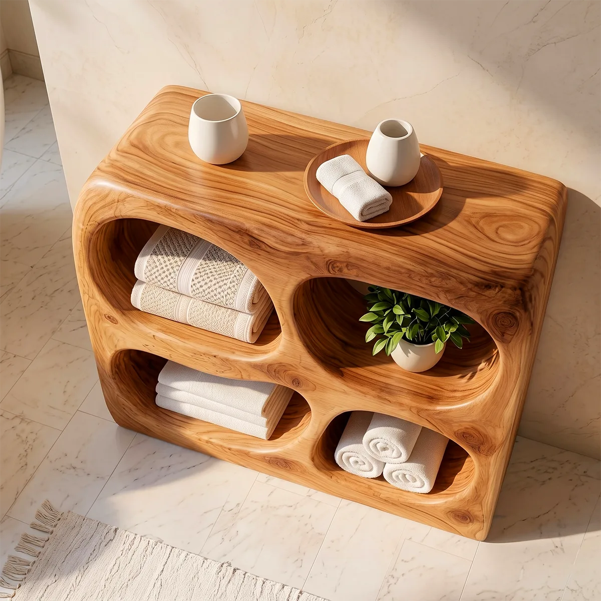 Sculptural Bathroom Storage Cabinet with 4 Rounded Open Shelves TT006-3KIL8IE