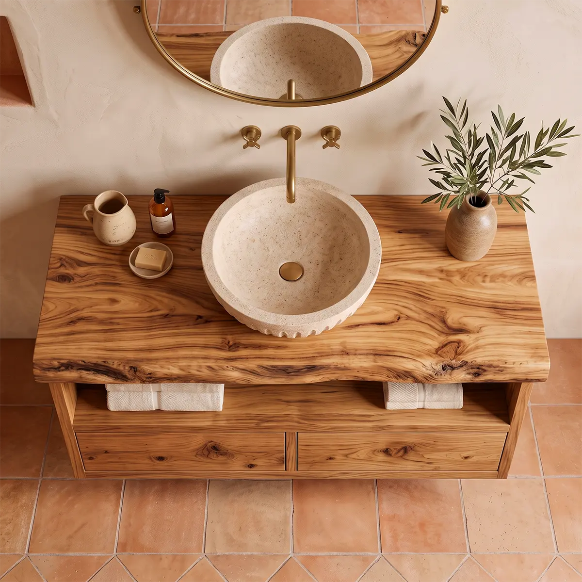 Floating Bathroom Vanity with 2 Drawers & Open Shelf | Modern Wall-Mounted Vanity TT006-4QKW7RF