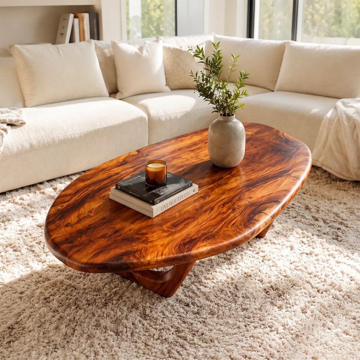 Modern Organic Coffee Table | Sculptural Oval Cocktail Table for Contemporary Living Room TT006-2224
