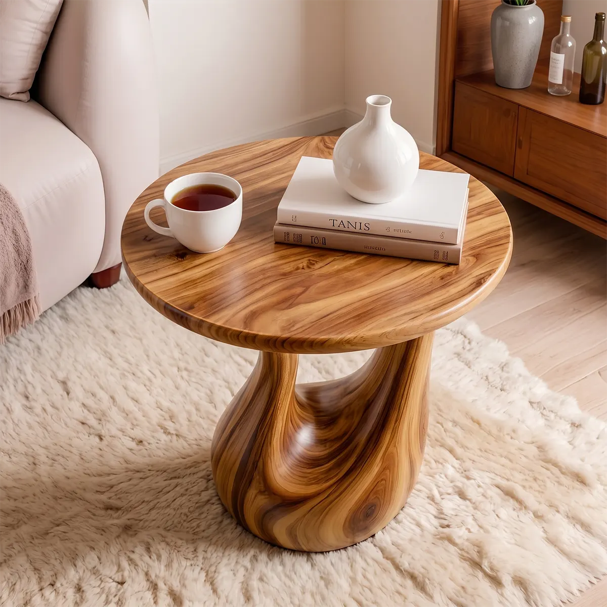 Sculptural Open Center Wood End Table | Round Organic Side Table TT006-8WHK6RP