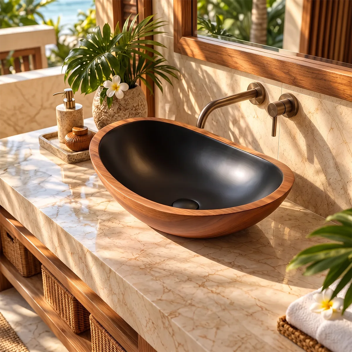 Elongated Oval Vessel Sink | Sculptural Countertop Bathroom Basin TT006-5KMP9YY