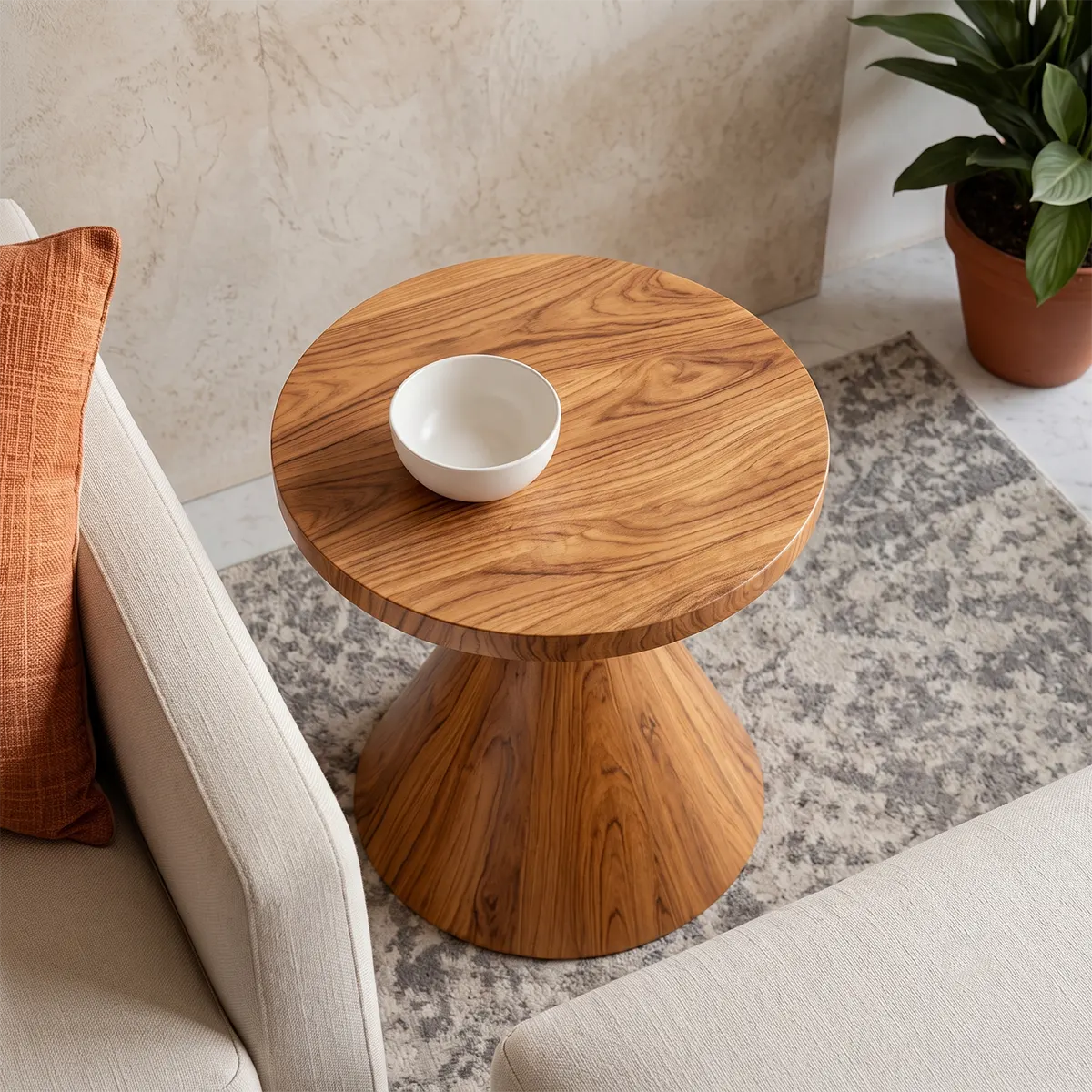 Sculptural Hourglass Wood End Table | Round Flared Pedestal Side Table TT006-5OBC6IL