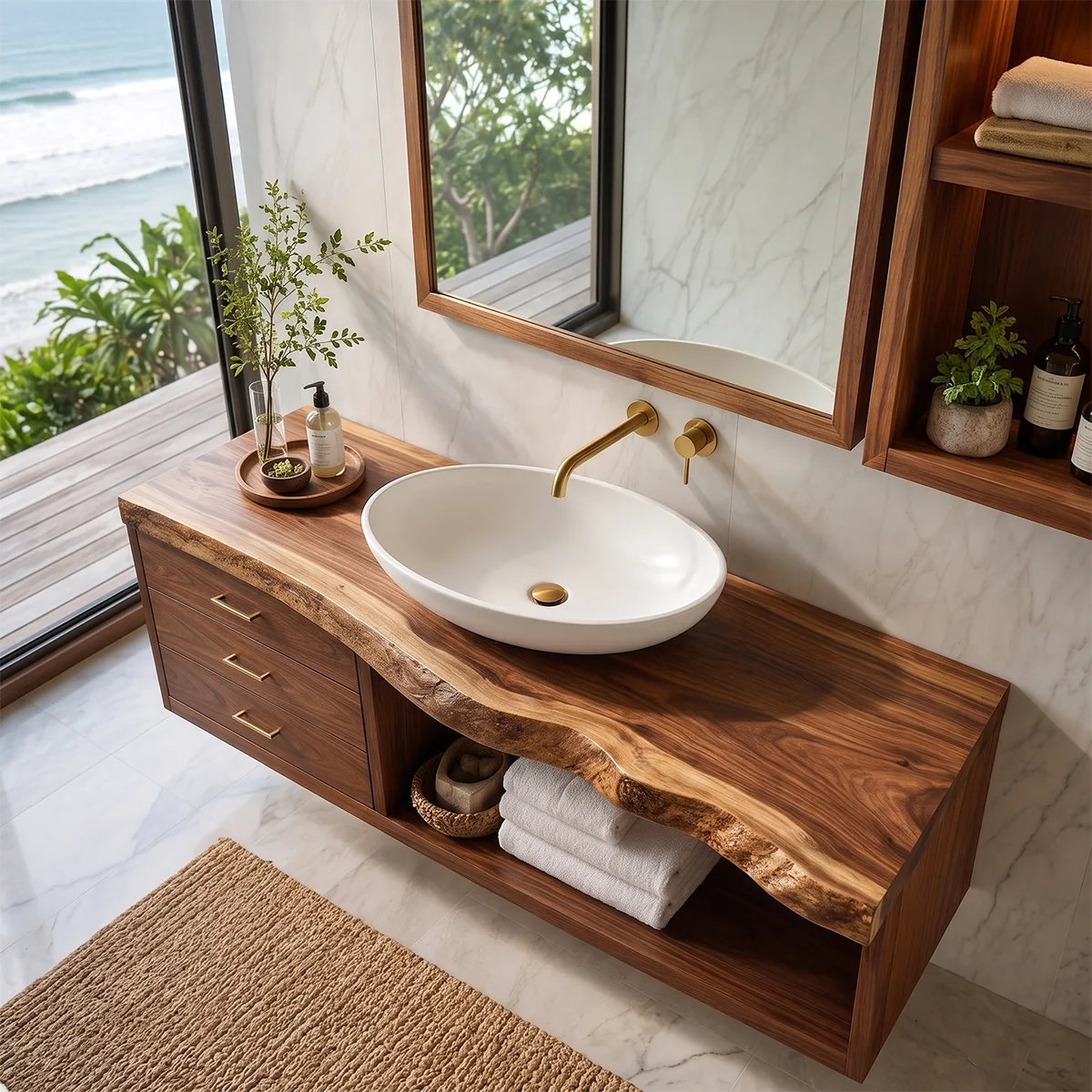 Modern Bathroom Vanity with 3 Drawers & Open Shelf | Freestanding Bathroom Cabinet TT006-3YAD4ZW