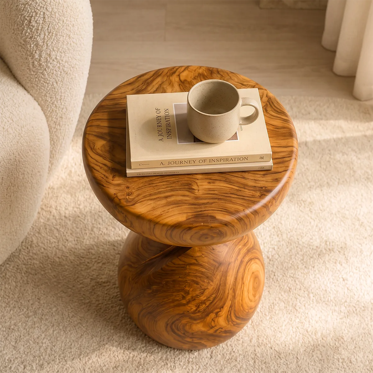 Sculptural Twist Wood End Table | Round Curved Pedestal Side Table TT006-4LXI5HY