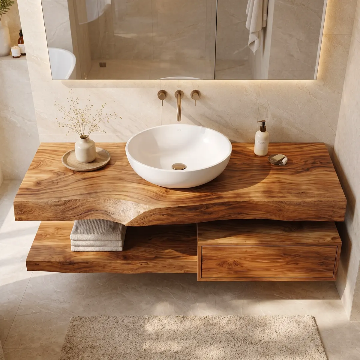 Floating Bathroom Vanity with Drawer & Open Shelf | Modern Wall-Mounted Design TT006-4TAK9LT