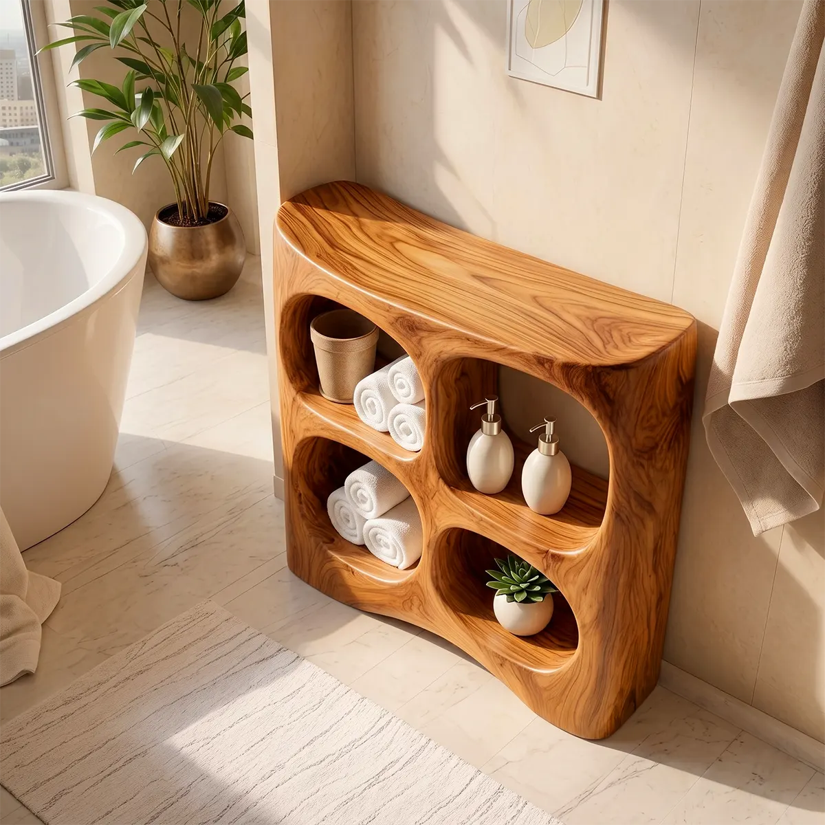 Bathroom Vanity with 4 Open Shelves | Sculptural Organic Modern Design TT006-6CKE8DD