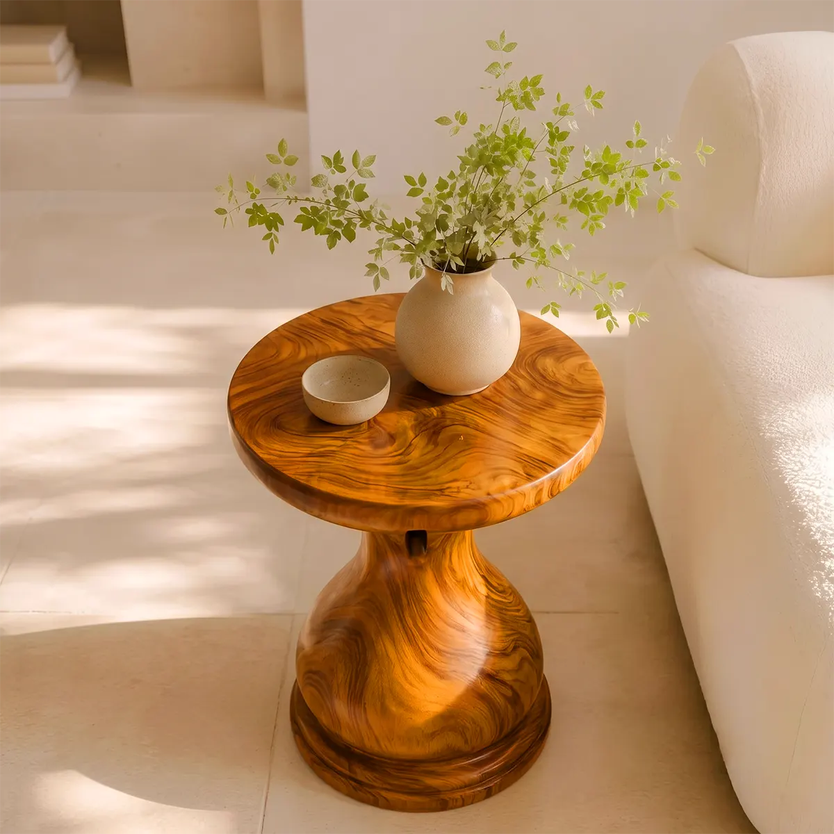 Sculptural Hourglass Wood End Table | Round Pedestal Side Table TT006-1EXY3PZ