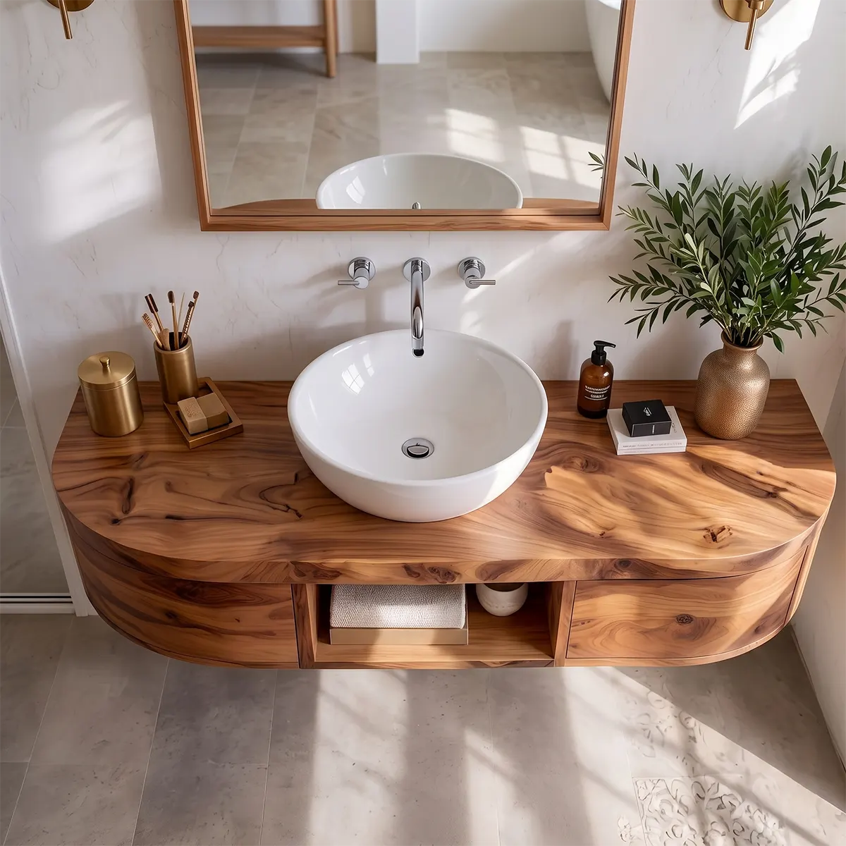 Curved Floating Bathroom Vanity | Wall Mounted Vanity with Storage TT006-4ZGF3NU