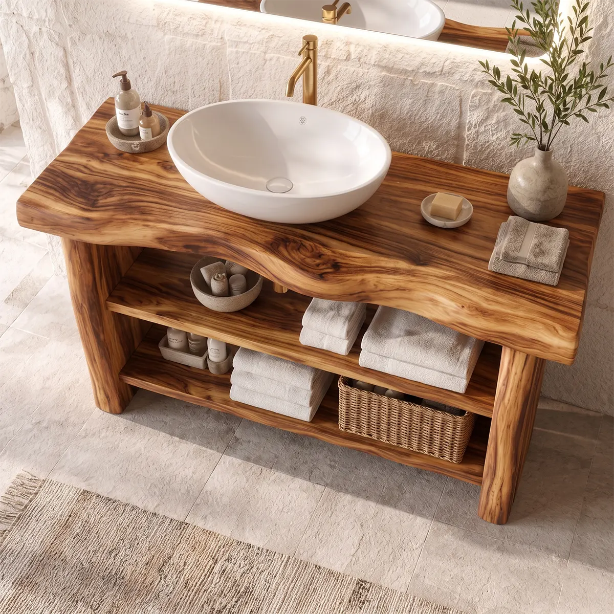 Freestanding Bathroom Vanity with Open Shelves | Modern Open Storage Vanity TT006-1IUI9XU