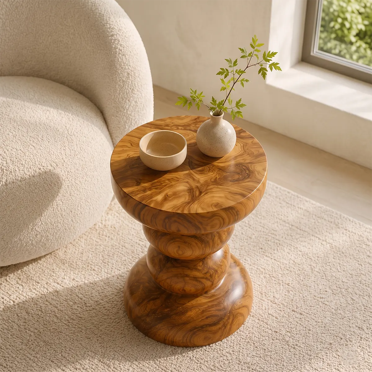 Sculptural Stacked Orb Wood End Table | Round Pedestal Side Table TT006-7BGA3HV