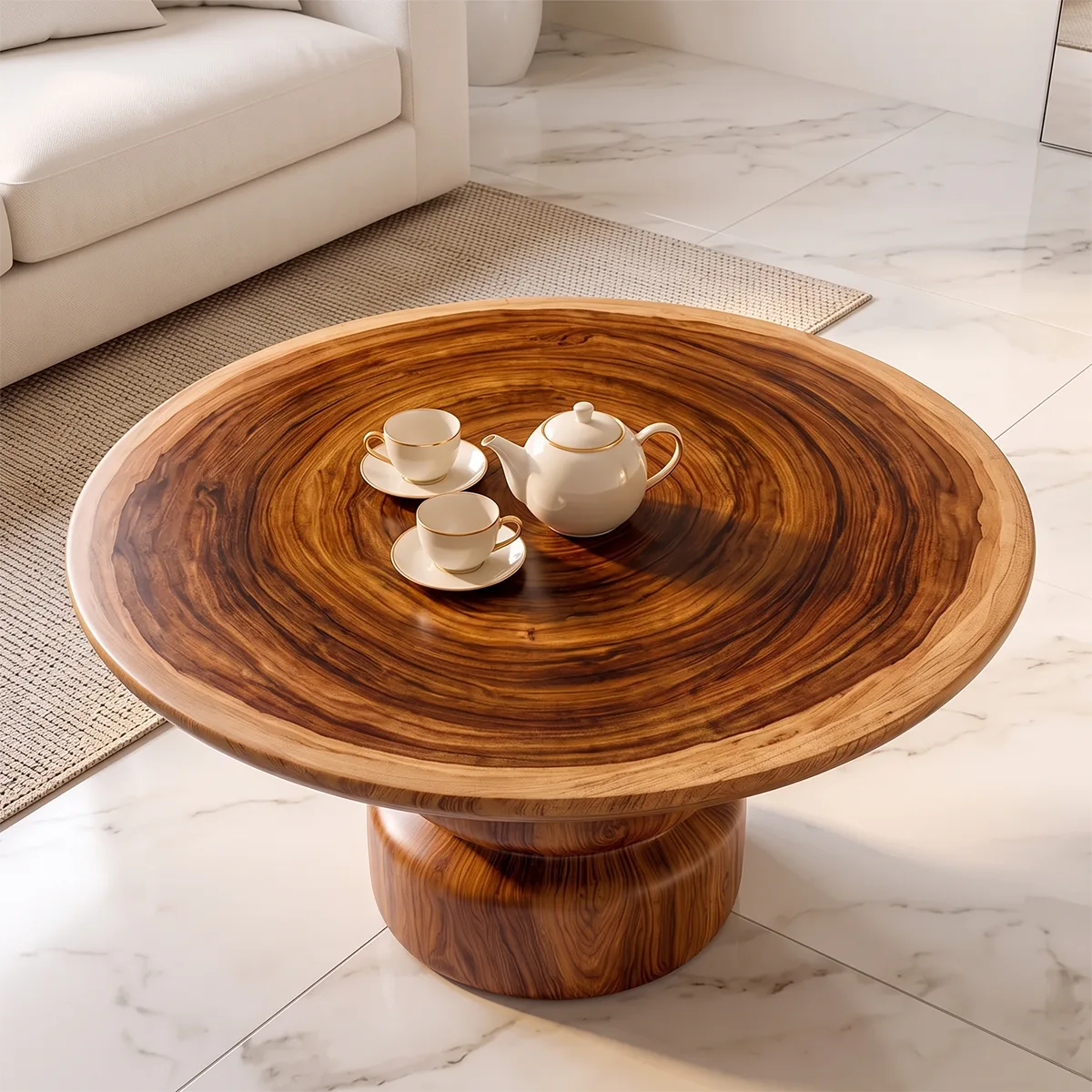 Round Pedestal Coffee Table | Modern Wood Coffee Table for Living Room TH003-7491