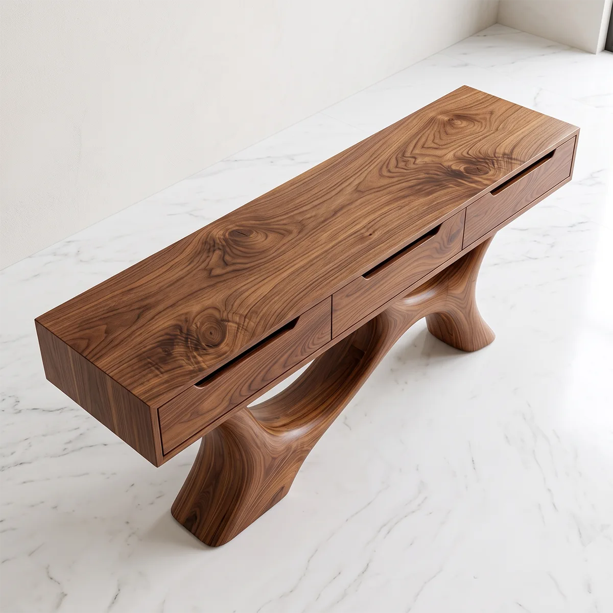 Modern Storage Console Table with Sculptural Base – Contemporary Entryway Table with Drawers TH003-9771