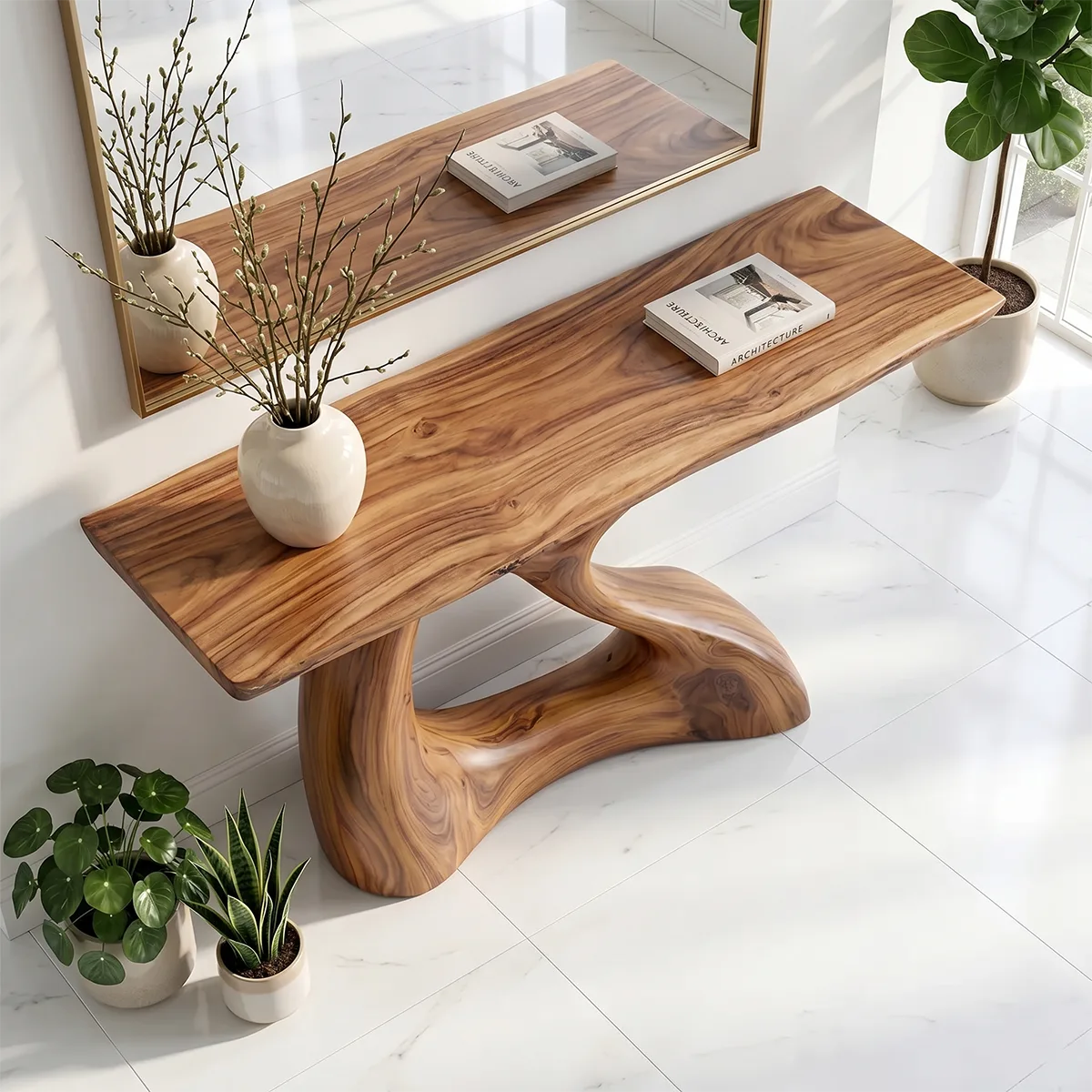 Sculptural Wood Console Table | Modern Entryway Table