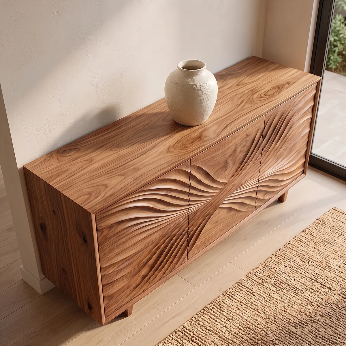 Flow Carved Solid Wood Sideboard | Sculptural Modern Buffet Cabinet for Dining & Living Room TH003-6946