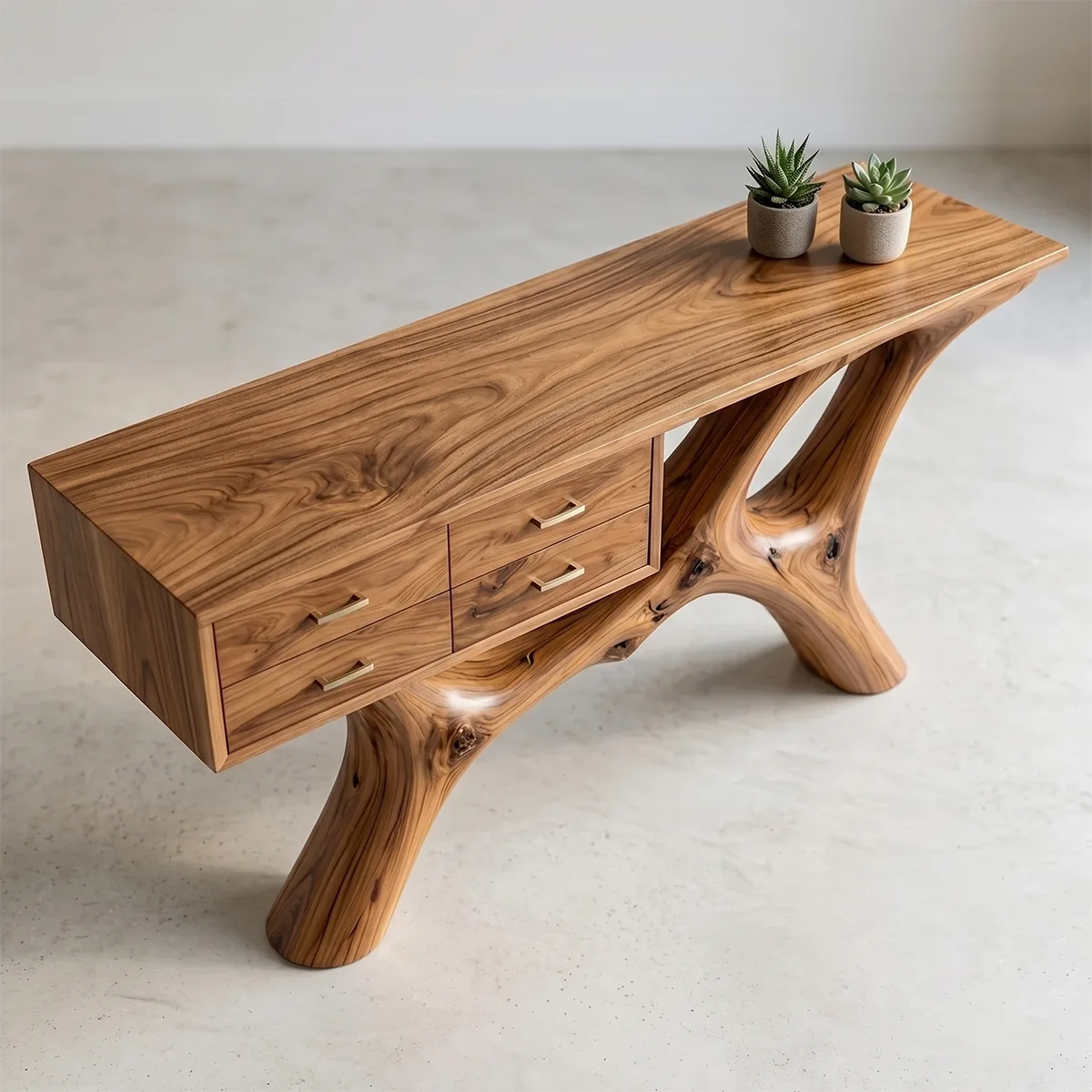 Luxury Wood Console Table with Drawers Curved Base Hallway Table