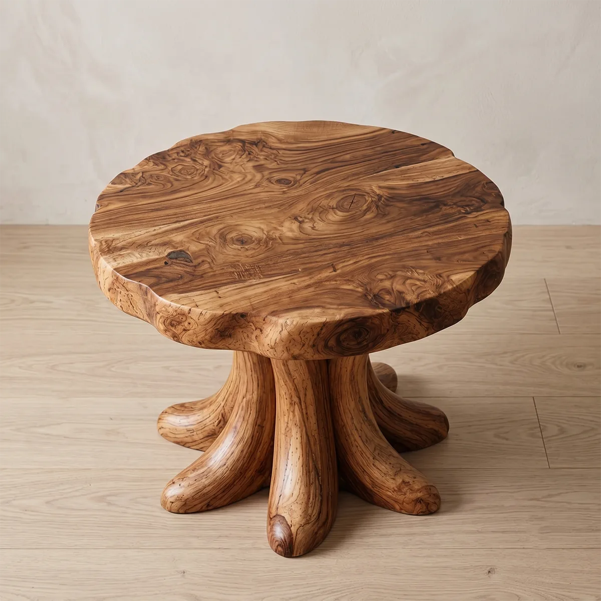 Round Solid Wood Side Table | Sculptural Pedestal Design TH003-7512