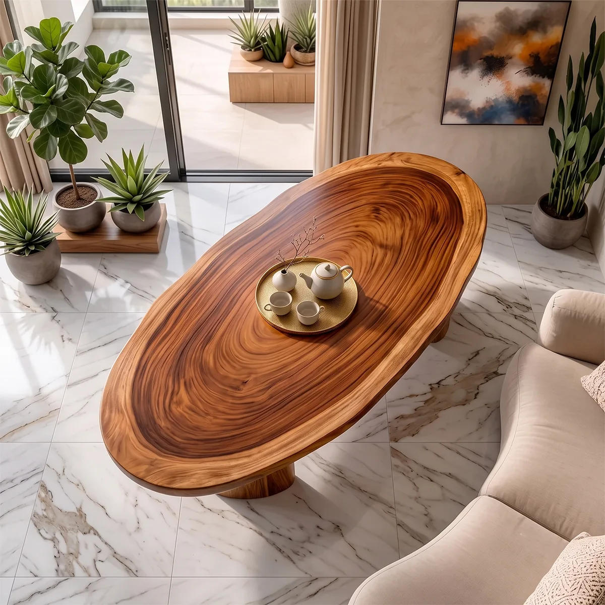 Modern Elliptical Coffee Table | Organic Wood Coffee Table for Living Room TH003-8585