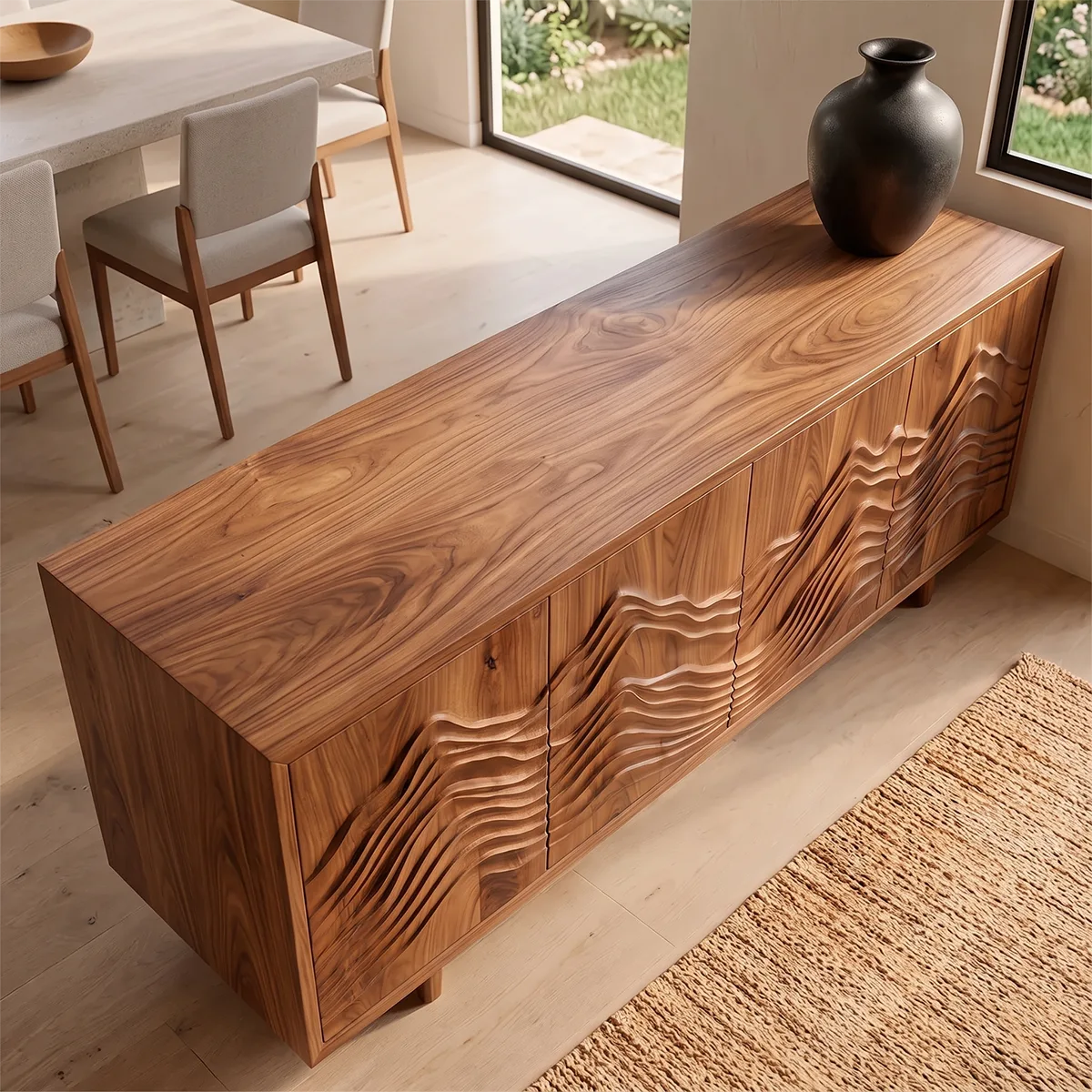 Topographic Carved Solid Wood Sideboard | Modern Buffet Cabinet for Organic & Japandi Interiors TH003-2760