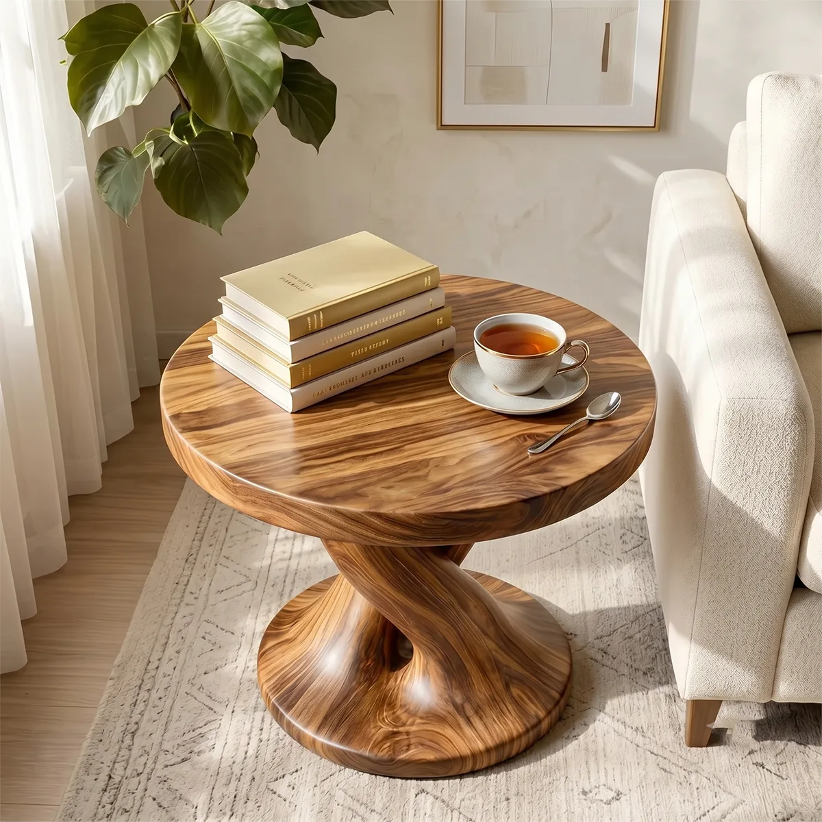 Twisted Pedestal Solid Wood Side Table | Organic End Table TH003-2053
