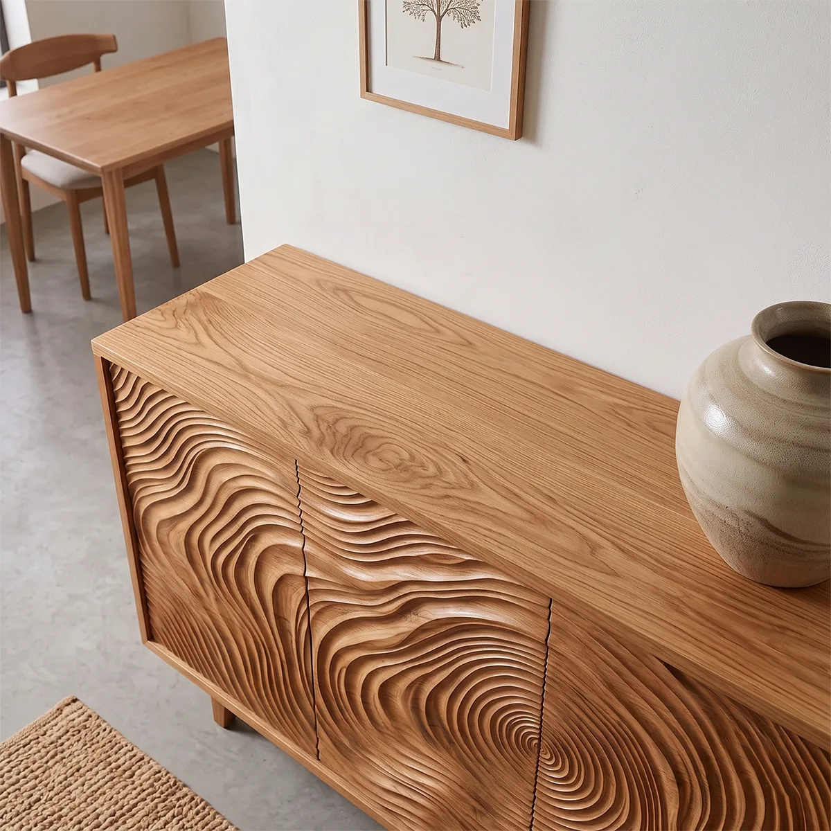 Tree Ring Carved Solid Wood Sideboard | Sculptural Buffet Cabinet for Organic Modern Interiors TH003-6042