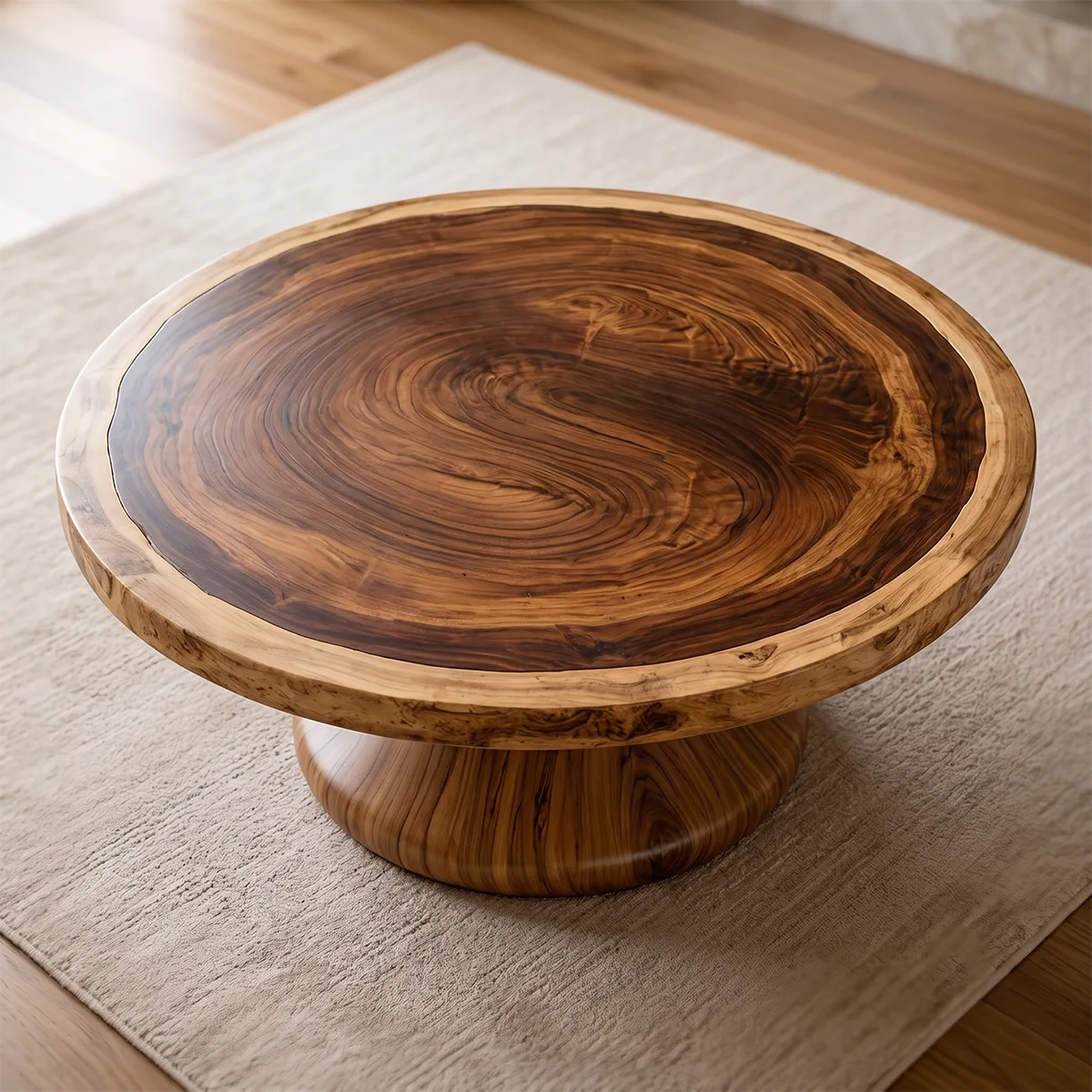 Round Solid Wood Coffee Table – Rustic Modern Pedestal Design TH003-9563