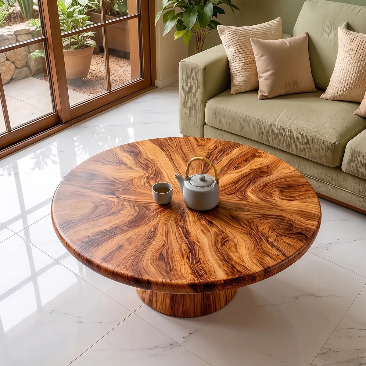 Modern Round Coffee Table | Pedestal Base Center Table for Living Room TH003-6481