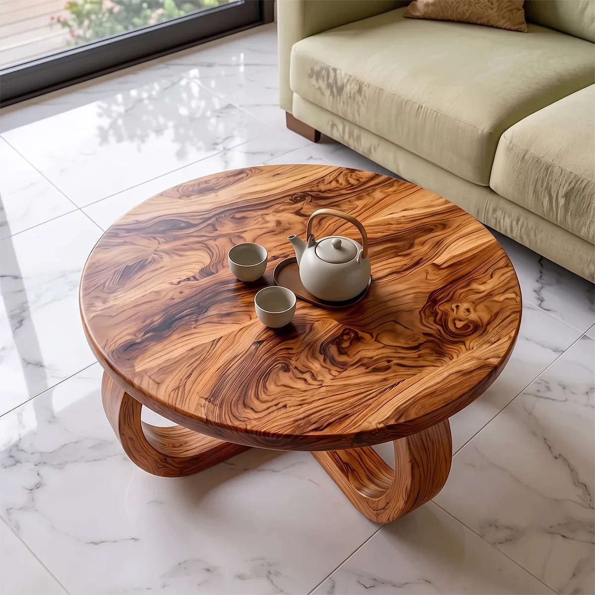 Modern Round Coffee Table | Sculptural Loop Base Center Table for Living Room TH003-5096