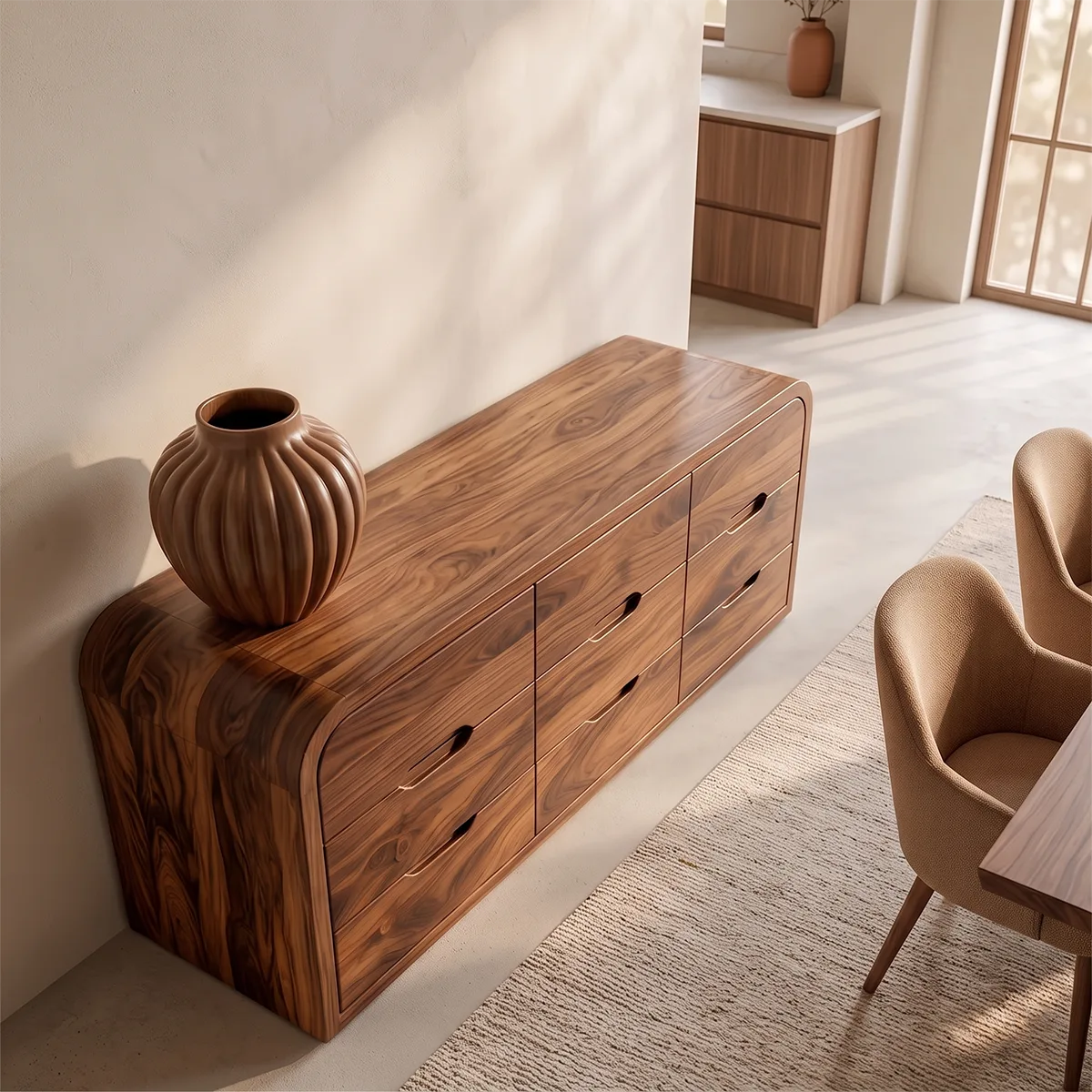 Modern Sideboard Cabinet | 6 Drawer Storage Cabinet with Rounded Waterfall Design TH003-8195