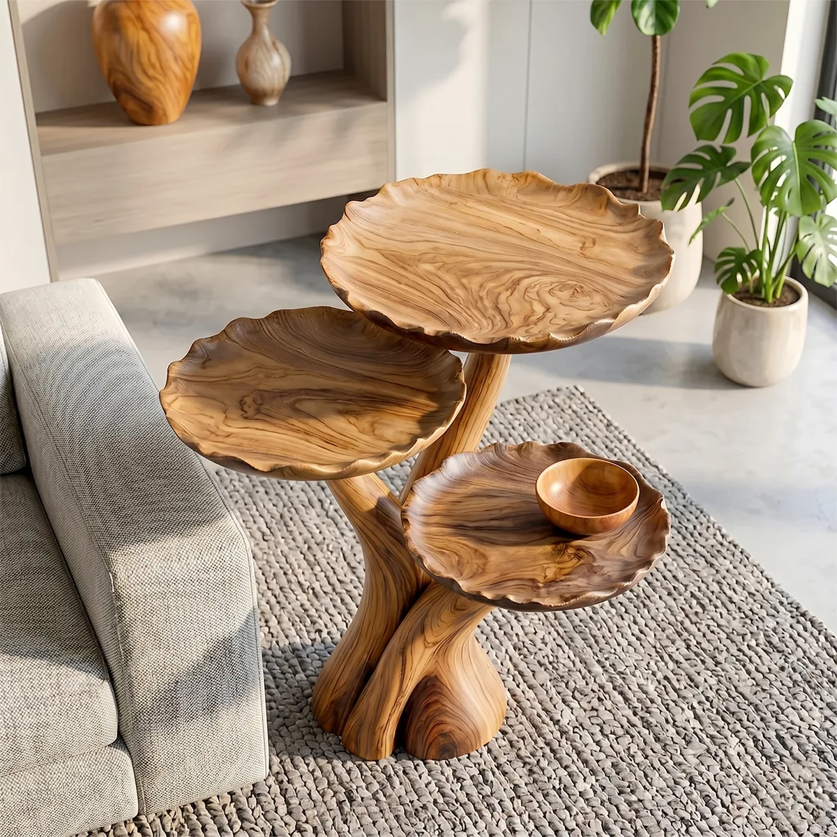 Tiered Leaf Solid Wood Side Table | Sculptural Display Table TH003-7691