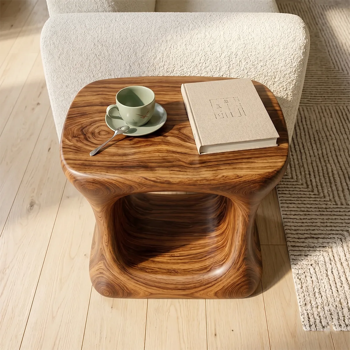 Modern Solid Wood End Table | Sculptural Hollow Accent Side Table for Living Room TH003-4147