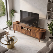 Mid-Century Modern TV Stand with 2 Cabinets & Drawer | Fluted Media Console TH003-4CGT3CA