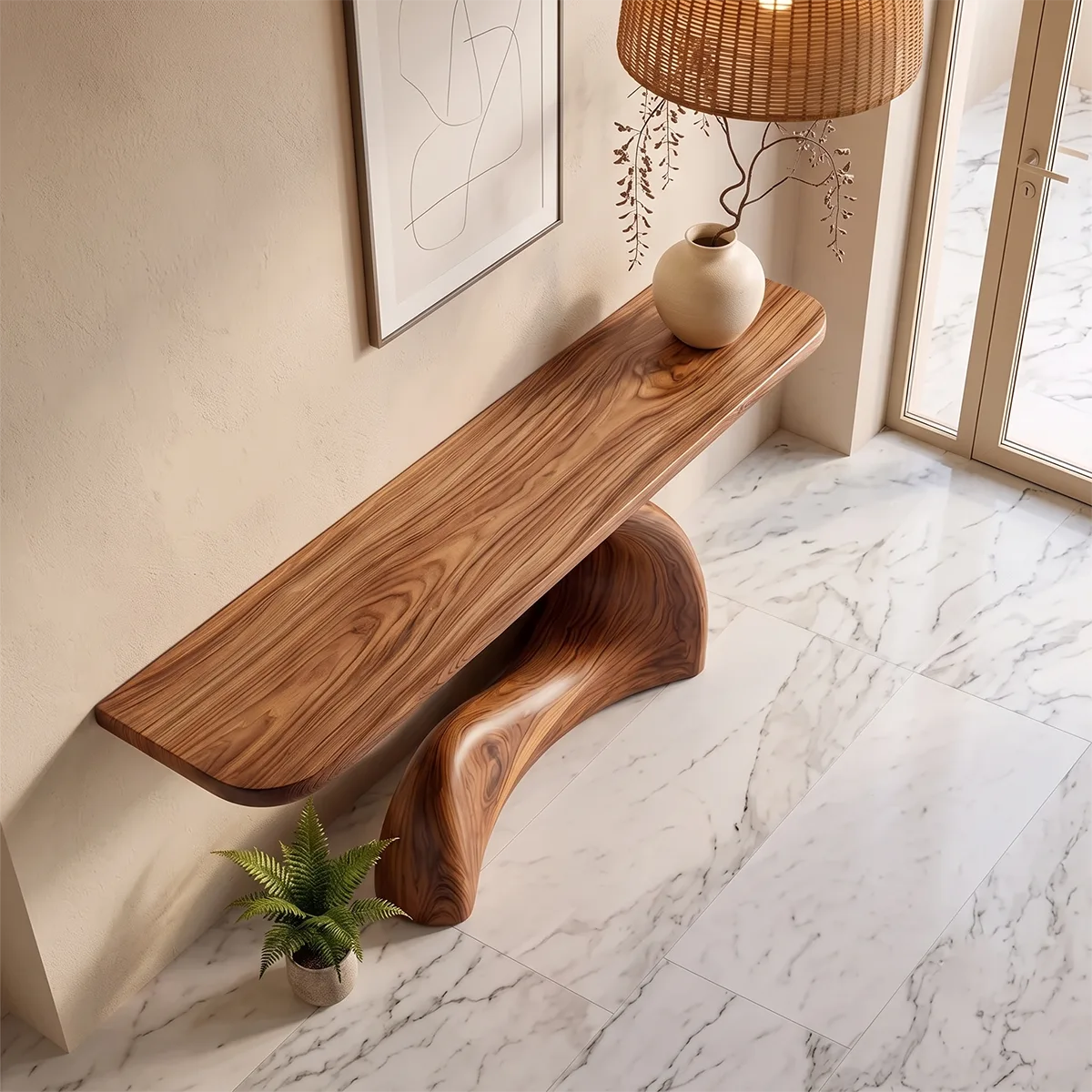 Modern Organic Console Table | Sculptural Entryway Accent Table with Curved Base TH003-9400