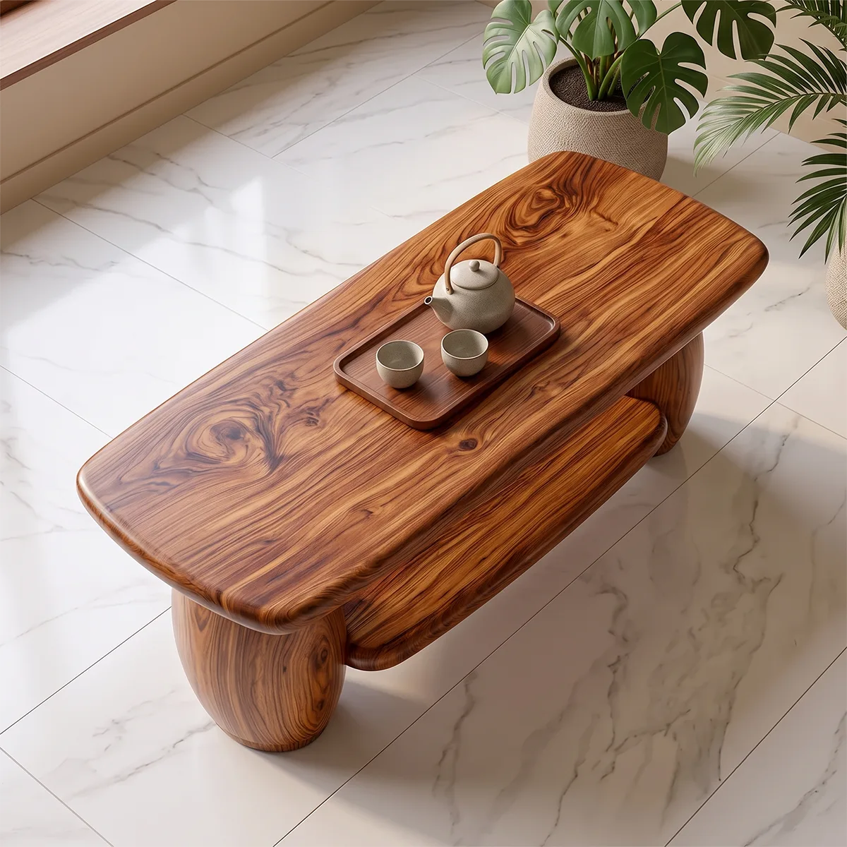 Modern Rounded Rectangle Coffee Table | Open Shelf Center Table for Living Room TH003-2936