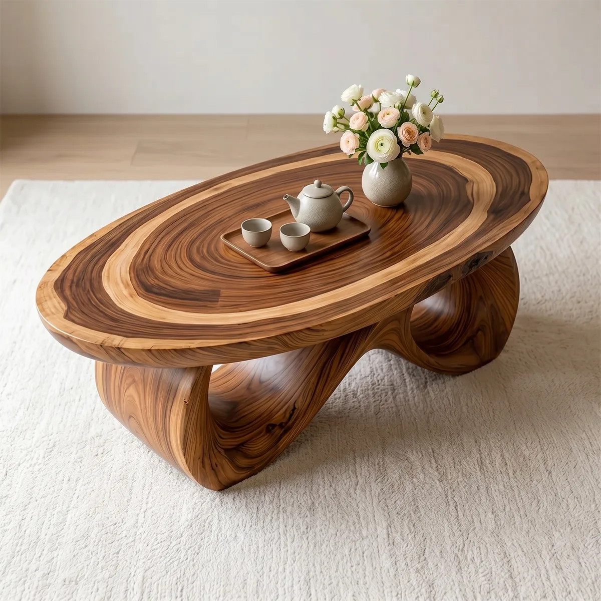Organic Solid Wood Coffee Table – Sculptural Oval Design TH003-5853
