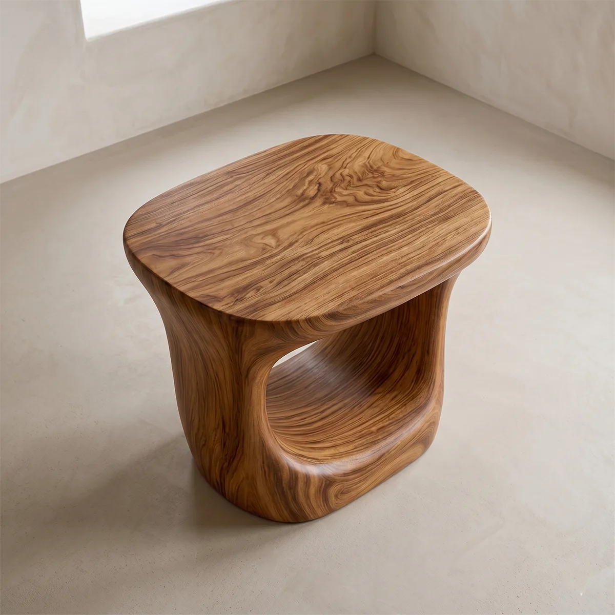 Organic Solid Wood End Table | Sculptural Hollow Accent Side Table for Modern Living Room TH003-8055