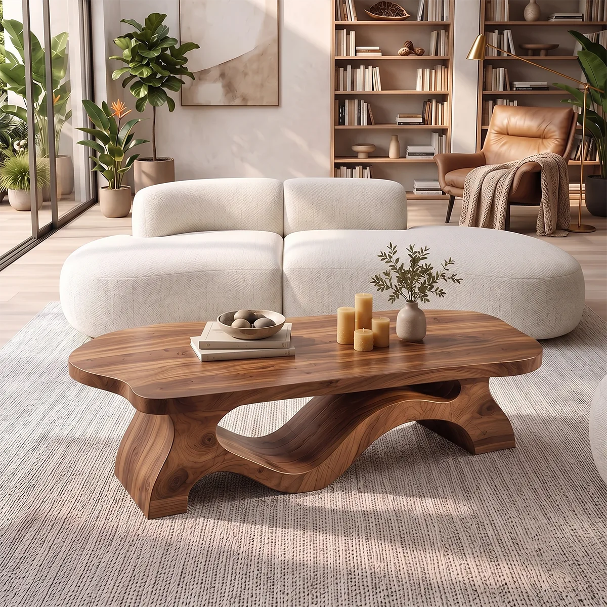 Sculptural Organic Coffee Table with Flowing Wave Base | Modern Living Room Center Table TH003-3OCY4HQ