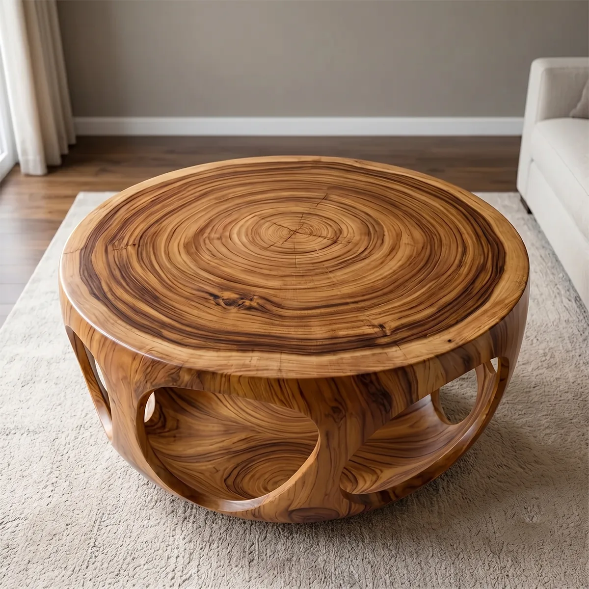 Round Solid Wood Coffee Table – Artistic Openwork Design TH003-2510