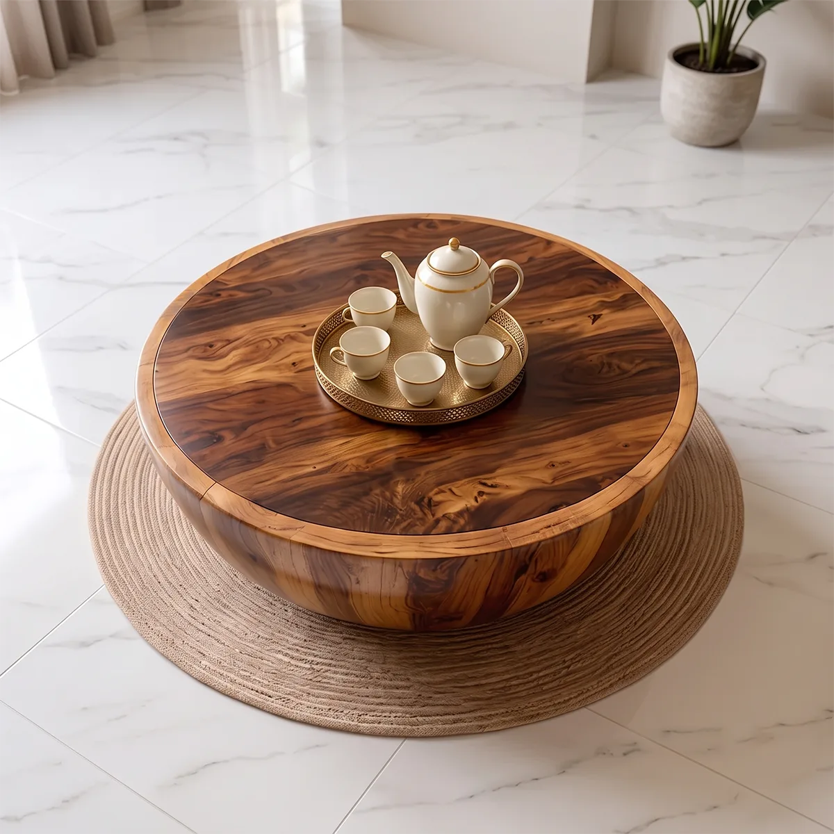 Modern Round Coffee Table | Sculptural Bowl Pedestal Center Table for Living Room TH003-2435