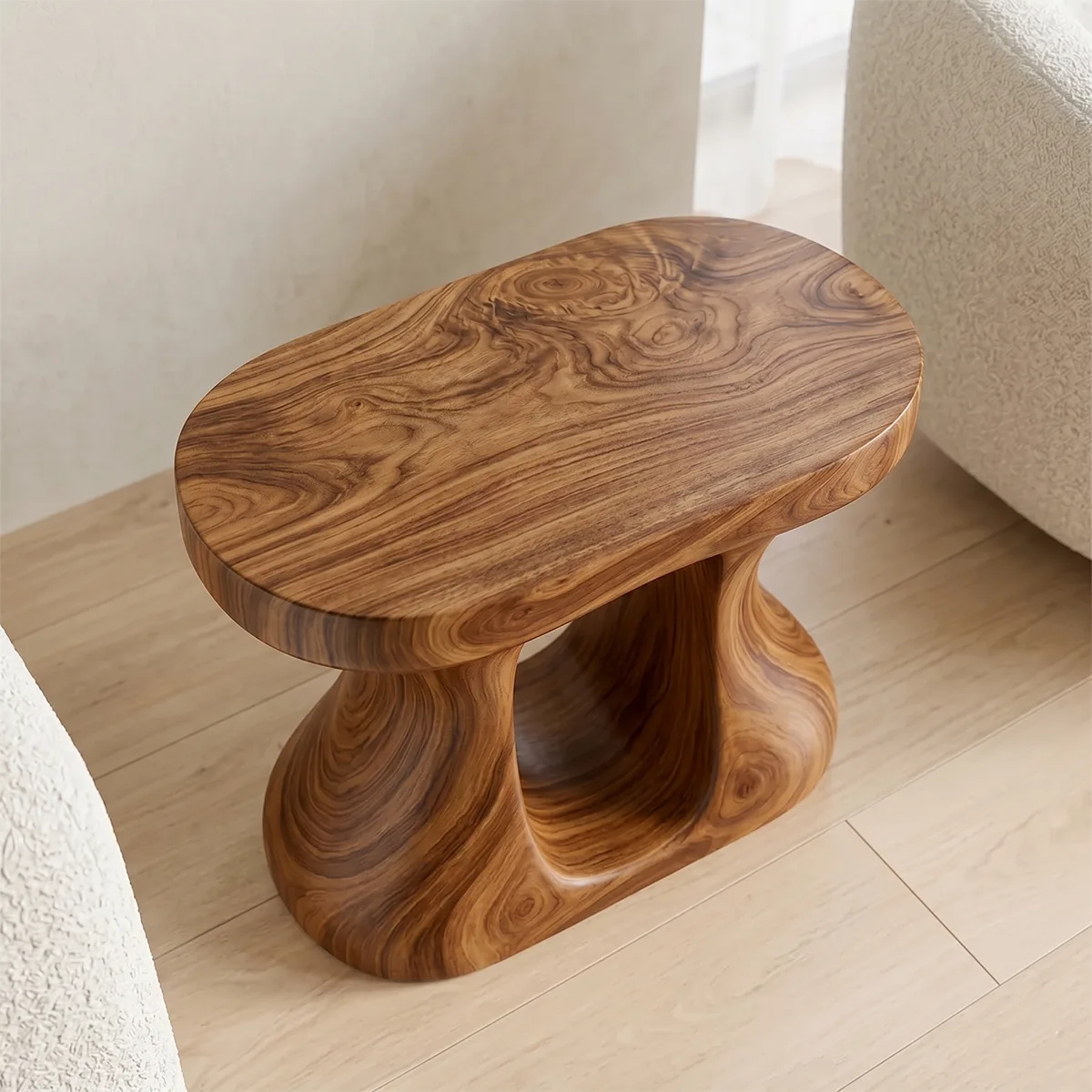 Organic Solid Wood Round End Table | Sculptural Accent Side Table for Modern Living Room TH003-8373