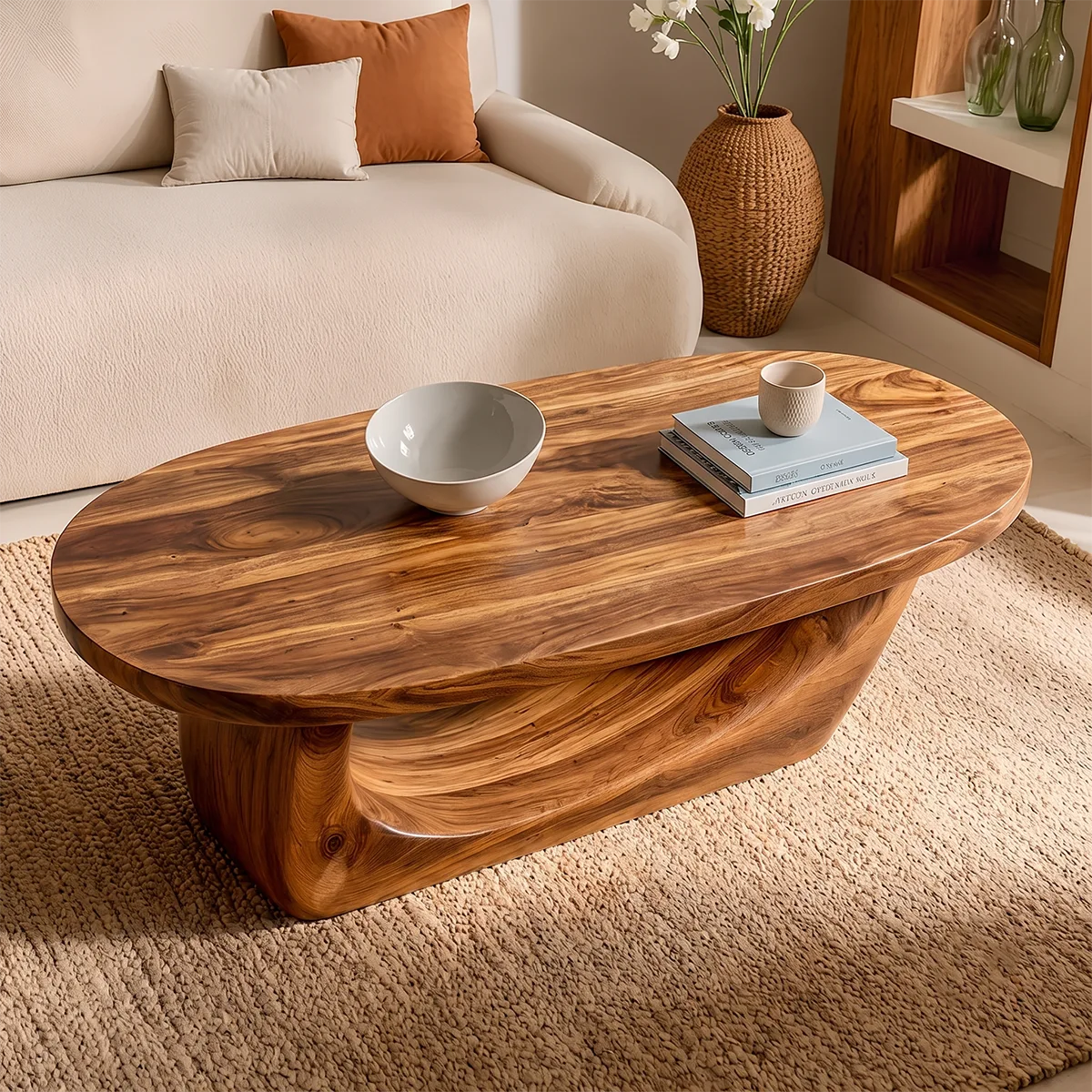 Modern Organic Coffee Table | Sculptural Solid Wood Oval Coffee Table TH003-3167
